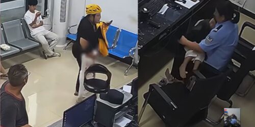 Mamá repartidora deja a su hijo a cargo en una estación de policías